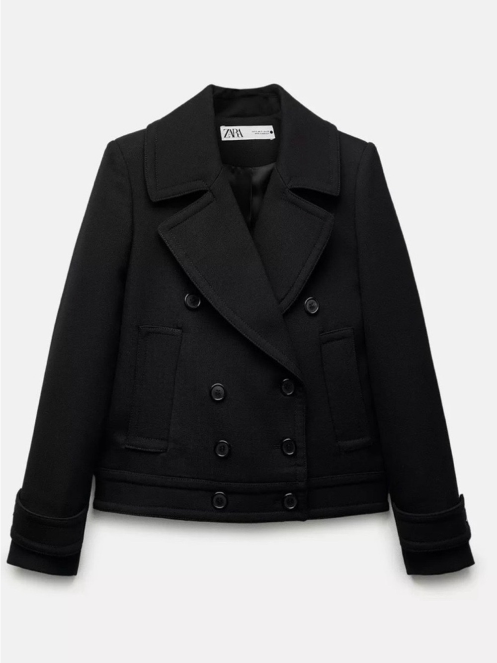 Zara Black Double-Breasted Cropped Jacket Size M